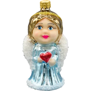 Szklana bombka choinkowa Anioł z sercem: niebieski