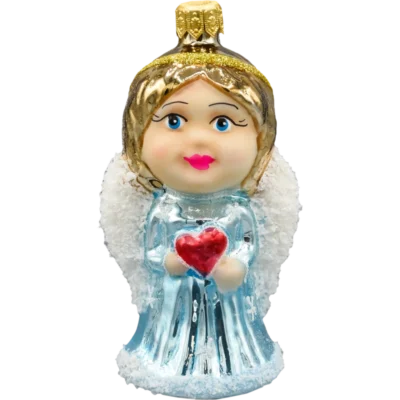 Szklana bombka choinkowa Anioł z sercem: niebieski