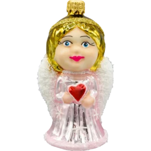 Szklana bombka choinkowa Anioł z sercem: różowy