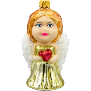 Szklana bombka choinkowa Anioł z sercem: złoty