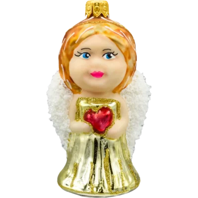 Szklana bombka choinkowa Anioł z sercem: złoty