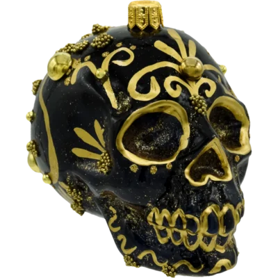 Bombka szklana figurka Czaszka w stylu Meksykańskim: złota bok