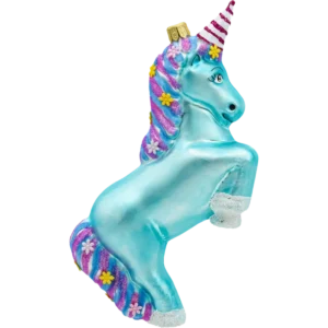 Bombka szklana Syn Bombkarza Jednorożec z tęczową grzywą: niebieski profil
