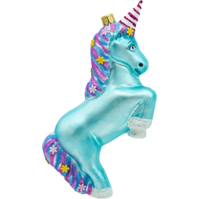 Bombka szklana Syn Bombkarza Jednorożec z tęczową grzywą: niebieski profil