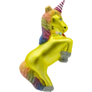 Bombka szklana Syn Bombkarza Jednorożec z tęczową grzywą: żółty profil
