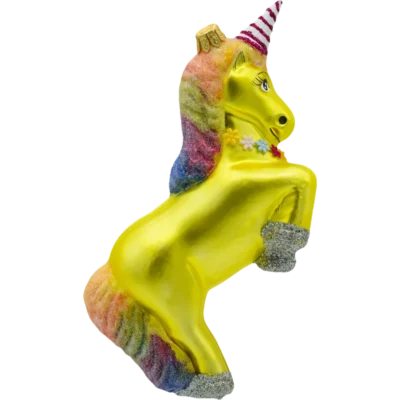 Bombka szklana Syn Bombkarza Jednorożec z tęczową grzywą: żółty profil