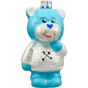 Bombka szklana Syn Bombkarza Miś w sweterku: niebieski