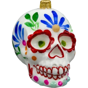 Szklana Bombka Choinkowa Figurka Forma ze szkła Cukrowa Czaszka Día de los Muertos bok