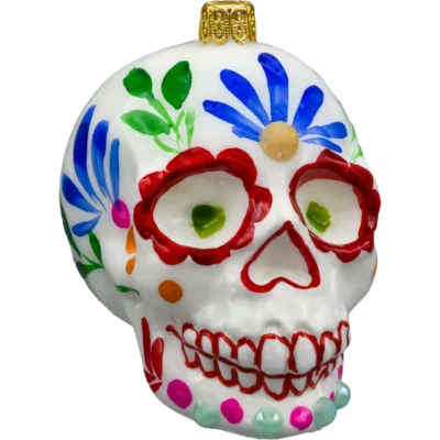 Szklana Bombka Choinkowa Figurka Forma ze szkła Cukrowa Czaszka Día de los Muertos bok