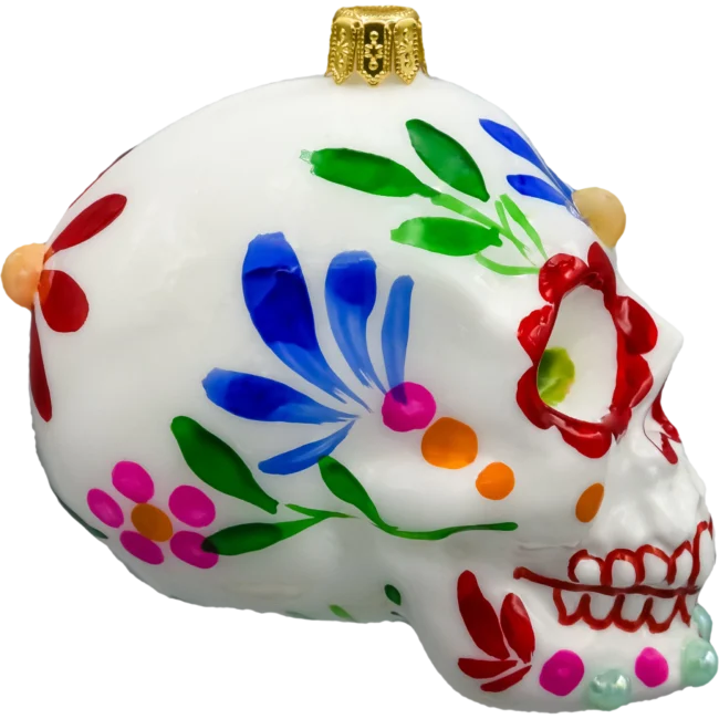 Szklana Bombka Choinkowa Figurka Forma ze szkła Cukrowa Czaszka Día de los Muertos profil