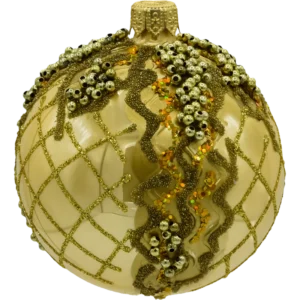 Bombka szklana okrągła Bombka złota Vintage z bogatymi zdobieniami bok