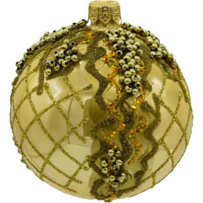 Bombka szklana okrągła Bombka złota Vintage z bogatymi zdobieniami bok