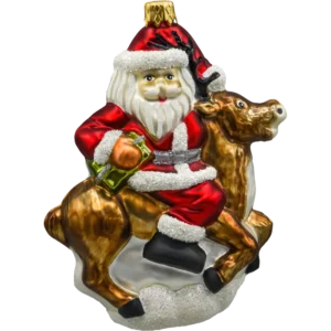 Szklana Bombka Choinkowa Figurka Forma Bańka ze szkła Święty Mikołaj na reniferze