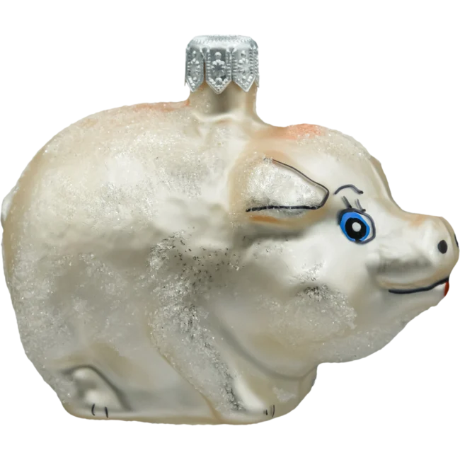 Szklana Bombka choinkowa figurka forma ze szkła świnka różowa bok