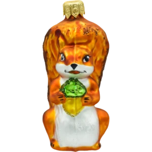 Szklana Bombka choinkowa figurka forma bańka ze szkła wiewiórka z orzechem