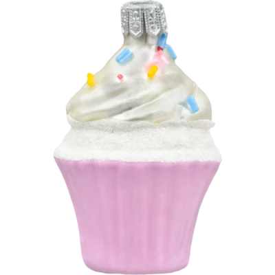 Szklana bombka choinkowa Muffinek z kremem i posypką: fioletowy