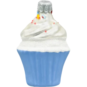 Szklana bombka choinkowa Muffinek z kremem i posypką: niebieski