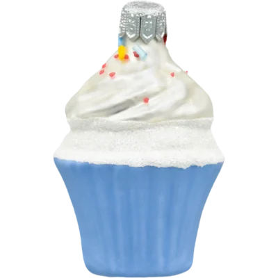 Szklana bombka choinkowa Muffinek z kremem i posypką: niebieski