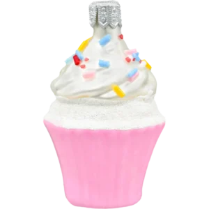 Szklana bombka choinkowa Muffinek z kremem i posypką: różowy