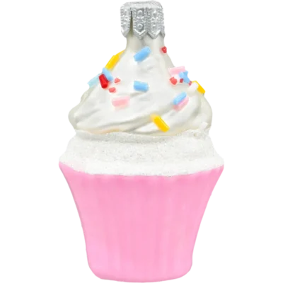 Szklana bombka choinkowa Muffinek z kremem i posypką: różowy