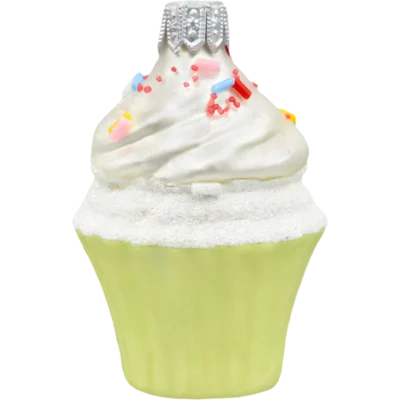 Szklana bombka choinkowa Muffinek z kremem i posypką: zielony