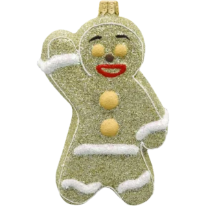 Szklana bombka choinkowa Piernikowy ludzik: srebrny front