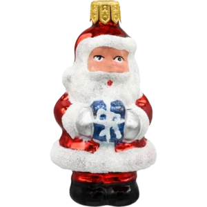 Szklana bombka choinkowa Święty Mikołaj z prezentem