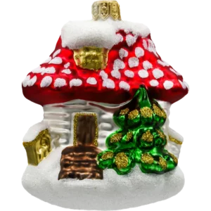 Szklana Bombka Choinkowa Figurka Świąteczna chatka z choinką: czerwona tył