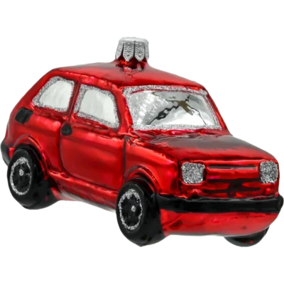 Szklana Bombka Choinkowa Figurka Fiat 126p Maluch: czerwony front