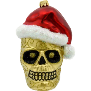 Szklana Bombka Choinkowa Figurka Czaszka Halloween w czapce Świętego Mikołaja
