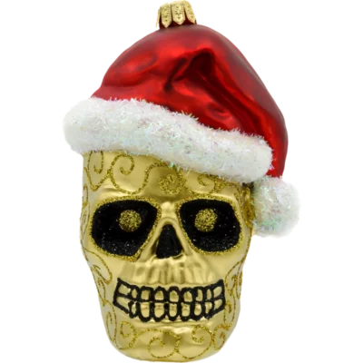 Szklana Bombka Choinkowa Figurka Czaszka Halloween w czapce Świętego Mikołaja