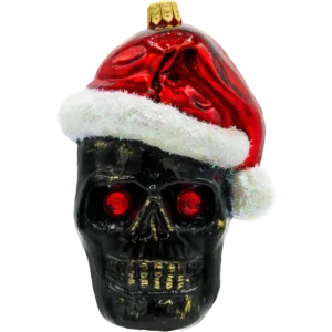 Szklana Bombka Choinkowa Figurka Czaszka Halloween w czapce Świętego Mikołaja: czarna