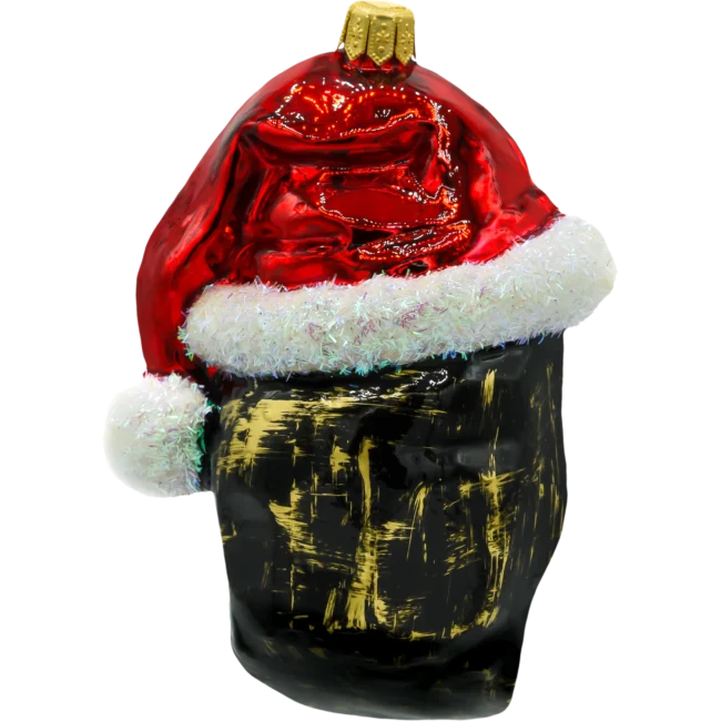 Szklana Bombka Choinkowa Figurka Czaszka Halloween w czapce Świętego Mikołaja: czarna tył