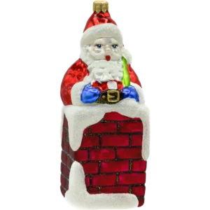 Szklana Bombka Choinkowa Figurka Święty Mikołaj w kominie: czerwony