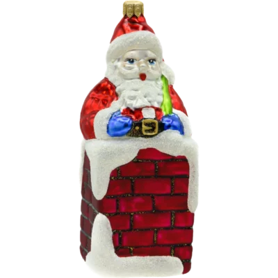 Szklana Bombka Choinkowa Figurka Święty Mikołaj w kominie: czerwony