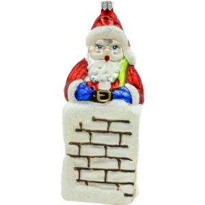 Szklana Bombka Choinkowa Figurka Święty Mikołaj w kominie: biały