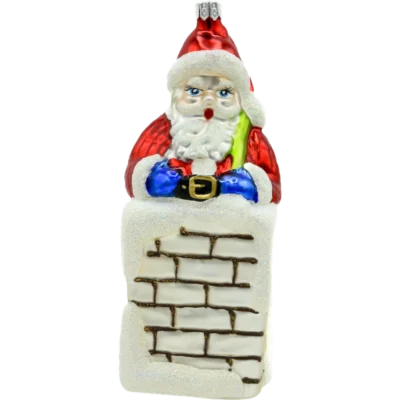 Szklana Bombka Choinkowa Figurka Święty Mikołaj w kominie: biały