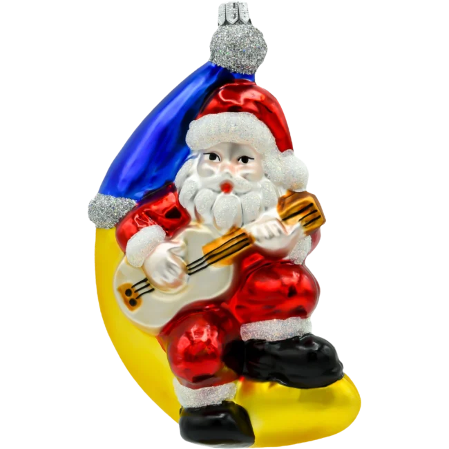 Szklana Bombka Choinkowa Figurka Święty Mikołaj na księżycu z gitarą
