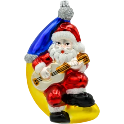 Szklana Bombka Choinkowa Figurka Święty Mikołaj na księżycu z gitarą