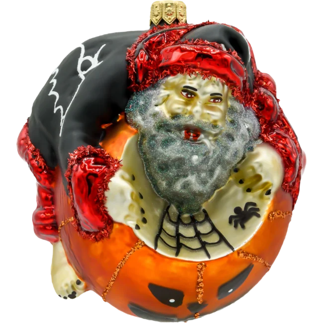 Szklana Bombka Choinkowa Figurka Mikołaj na halloweenowej dyni
