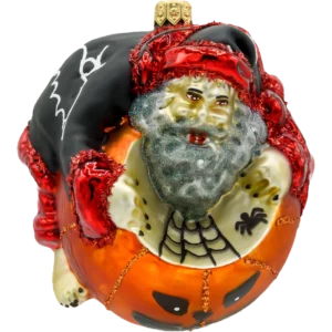Szklana Bombka Choinkowa Figurka Mikołaj na halloweenowej dyni