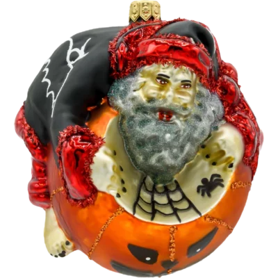 Szklana Bombka Choinkowa Figurka Mikołaj na halloweenowej dyni
