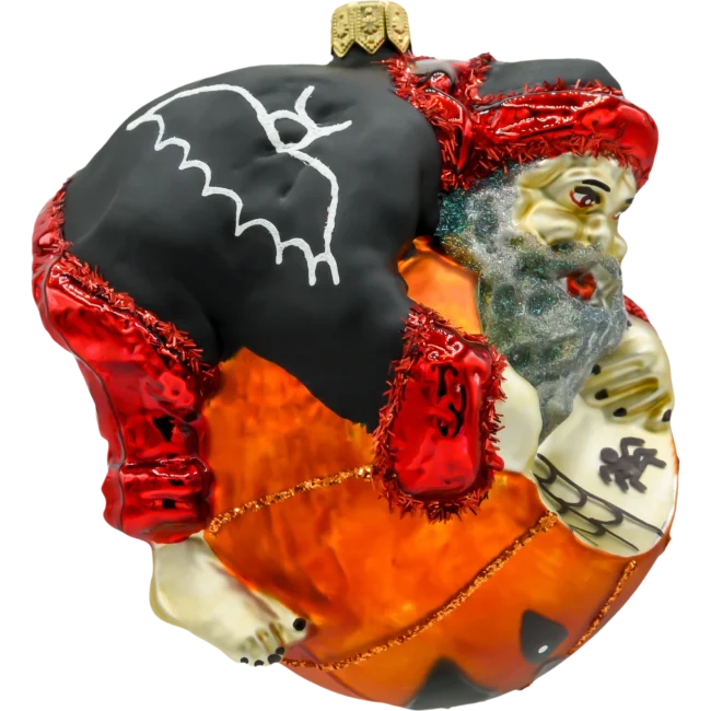 Szklana Bombka Choinkowa Figurka Mikołaj na halloweenowej dyni profil