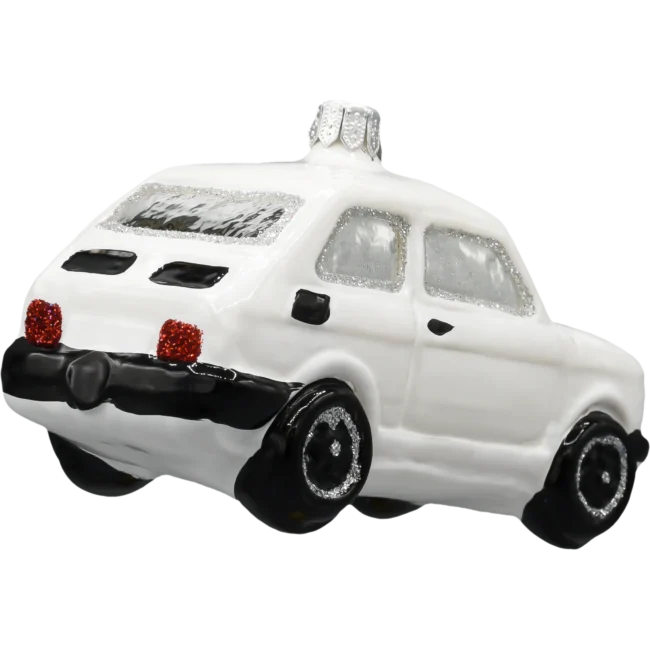 Szklana Bombka Choinkowa Figurka Fiat 126p Maluch: biały tył