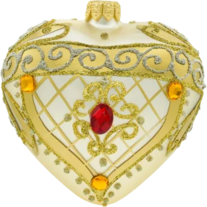 Szklana Bombka Choinkowa Figurka Serce z eleganckimi zdobieniami i kamieniami: złote