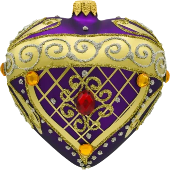 Serce ze złotymi zdobieniami i kamieniami: purpurowe