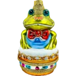 Szklana Bombka Żaba Książe z koroną i czerwoną muchą