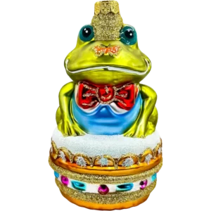 Szklana Bombka Żaba Książe z koroną i czerwoną muchą