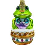 Szklana Bombka Żaba Książe z koroną i niebieską muszką