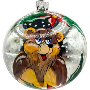 Szklana Bombka Choinkowa z misiem i świątecznymi ozdobami: niebieska